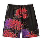 Red Japanese Amaryllis Pattern Print Men's Swim Trunks