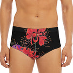 Red Japanese Amaryllis Pattern Print Men's Triangle Swim Briefs