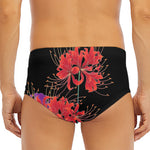 Red Japanese Amaryllis Pattern Print Men's Triangle Swim Briefs