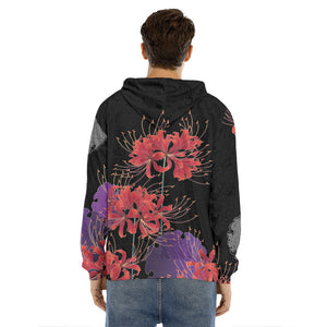 Red Japanese Amaryllis Pattern Print Men's Velvet Pullover Hoodie