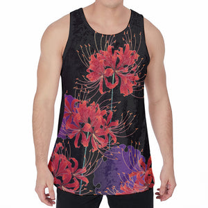 Red Japanese Amaryllis Pattern Print Men's Velvet Tank Top