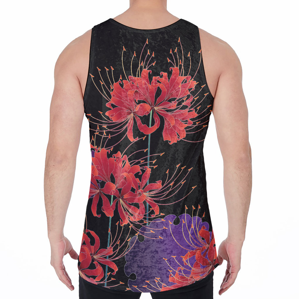 Red Japanese Amaryllis Pattern Print Men's Velvet Tank Top