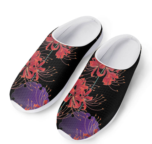 Red Japanese Amaryllis Pattern Print Mesh Casual Shoes