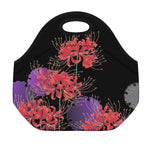 Red Japanese Amaryllis Pattern Print Neoprene Lunch Bag