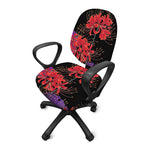 Red Japanese Amaryllis Pattern Print Office Chair Cover