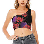 Red Japanese Amaryllis Pattern Print One Shoulder Crop Top