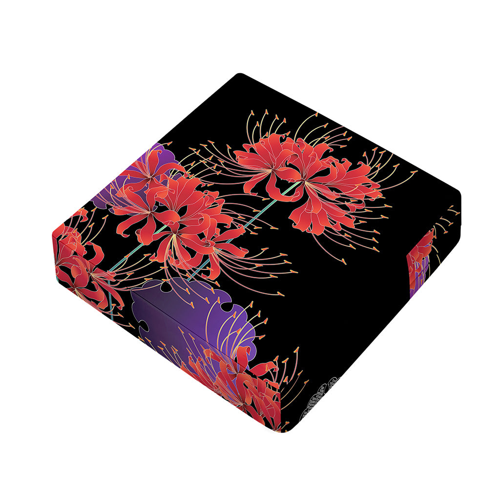 Red Japanese Amaryllis Pattern Print Outdoor Seat Cushion Cover
