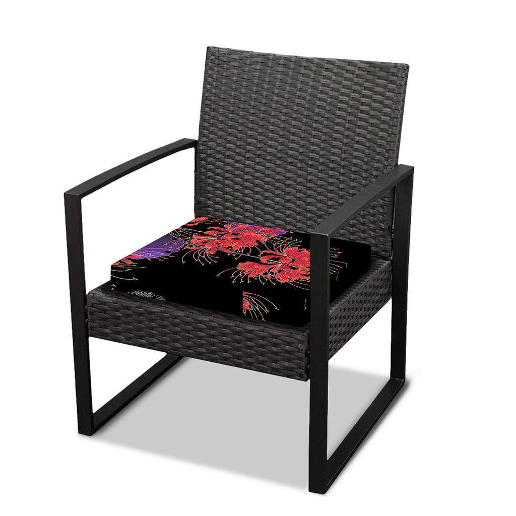 Red Japanese Amaryllis Pattern Print Outdoor Seat Cushion Cover
