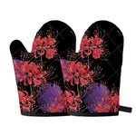 Red Japanese Amaryllis Pattern Print Oven Mitts
