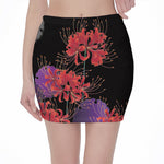 Red Japanese Amaryllis Pattern Print Pencil Mini Skirt