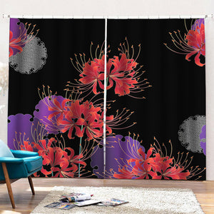 Red Japanese Amaryllis Pattern Print Pencil Pleat Curtains