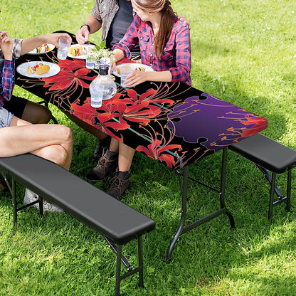 Red Japanese Amaryllis Pattern Print Picnic Table Cover