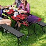 Red Japanese Amaryllis Pattern Print Picnic Table Cover