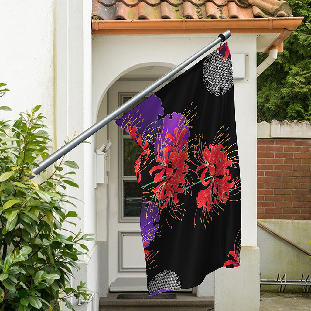 Red Japanese Amaryllis Pattern Print Polyester Flag