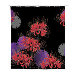 Red Japanese Amaryllis Pattern Print Polyester Shower Curtain