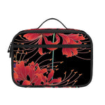 Red Japanese Amaryllis Pattern Print Portable Lunch Bag