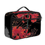 Red Japanese Amaryllis Pattern Print Portable Lunch Bag