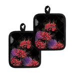 Red Japanese Amaryllis Pattern Print Pot Holders
