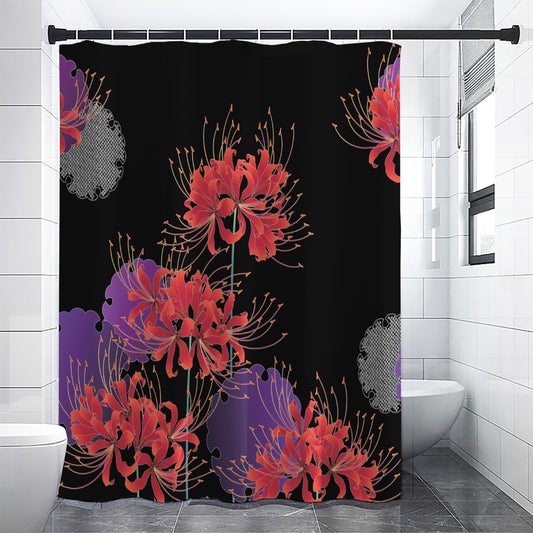 Red Japanese Amaryllis Pattern Print Premium Shower Curtain