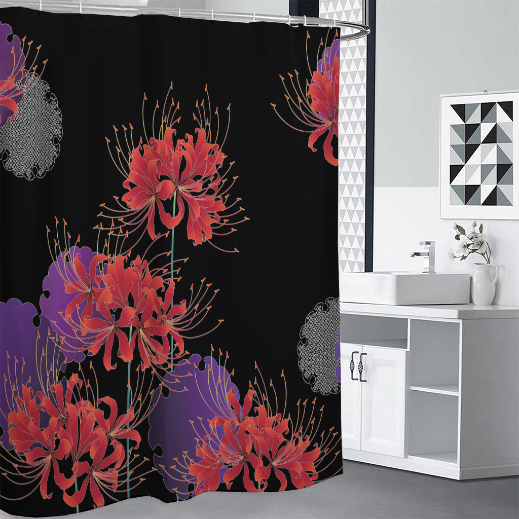 Red Japanese Amaryllis Pattern Print Premium Shower Curtain