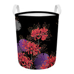 Red Japanese Amaryllis Pattern Print Round Laundry Basket