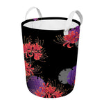 Red Japanese Amaryllis Pattern Print Round Laundry Basket