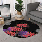 Red Japanese Amaryllis Pattern Print Round Rug