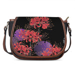 Red Japanese Amaryllis Pattern Print Saddle Bag