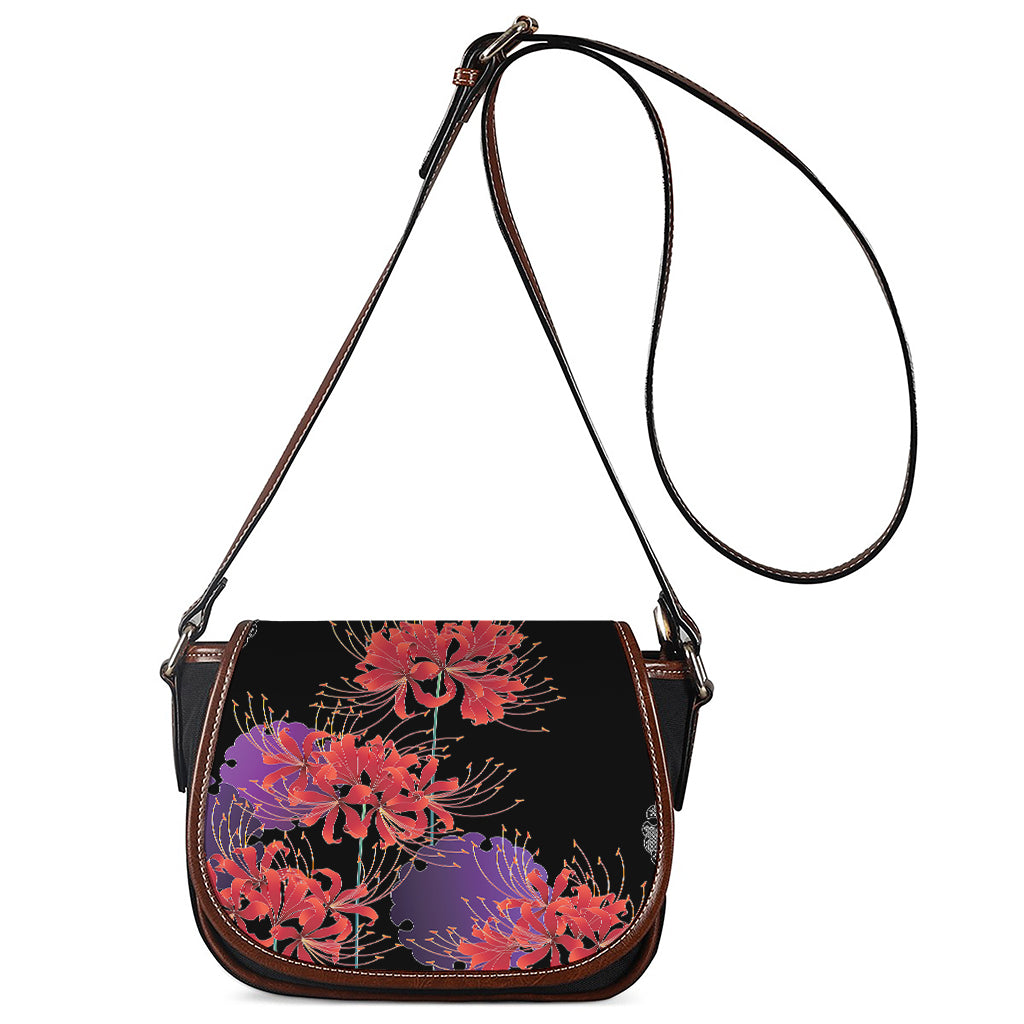 Red Japanese Amaryllis Pattern Print Saddle Bag