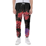 Red Japanese Amaryllis Pattern Print Scuba Joggers