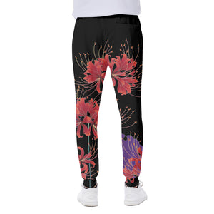 Red Japanese Amaryllis Pattern Print Scuba Joggers