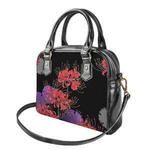 Red Japanese Amaryllis Pattern Print Shoulder Handbag