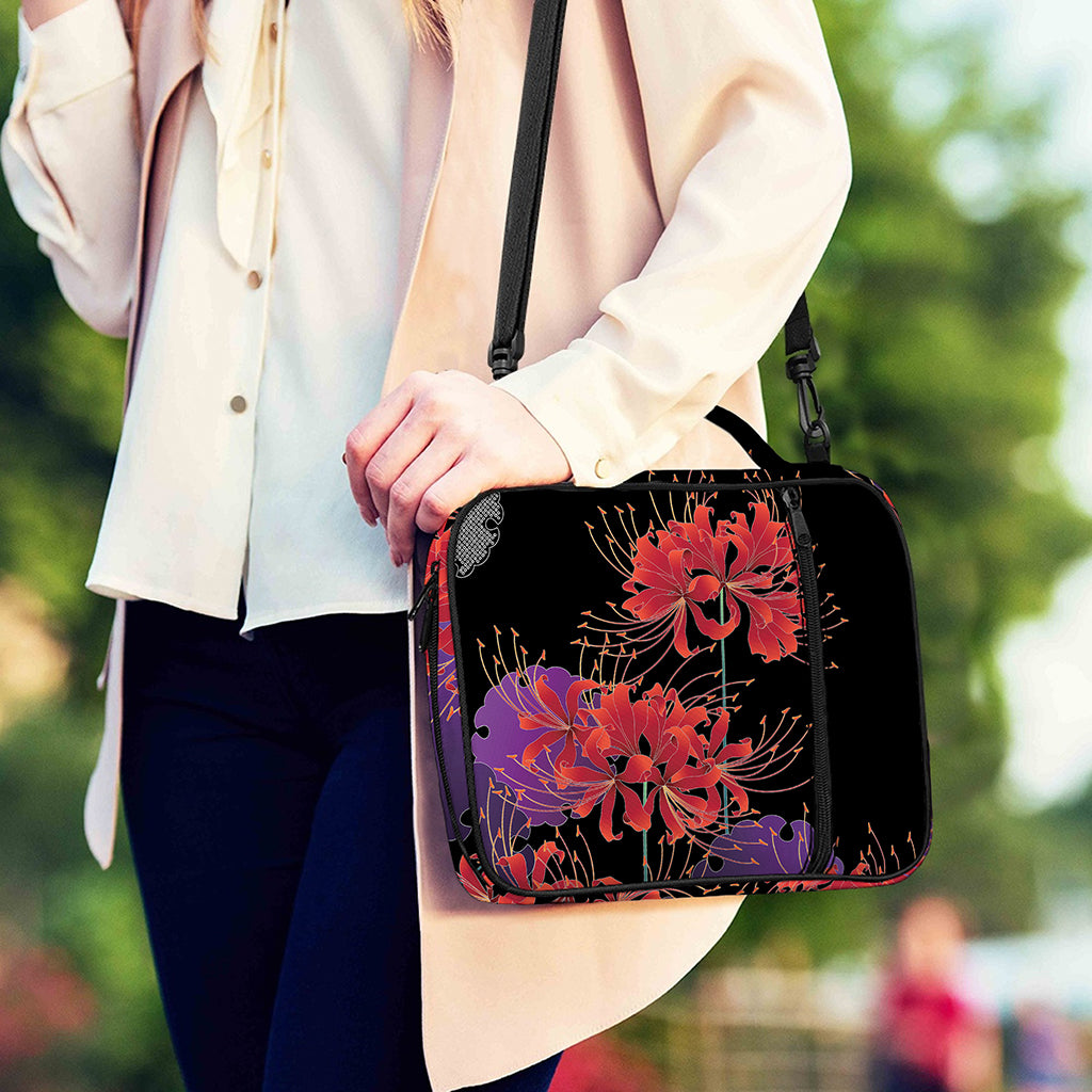 Red Japanese Amaryllis Pattern Print Shoulder Strap Bible Bag