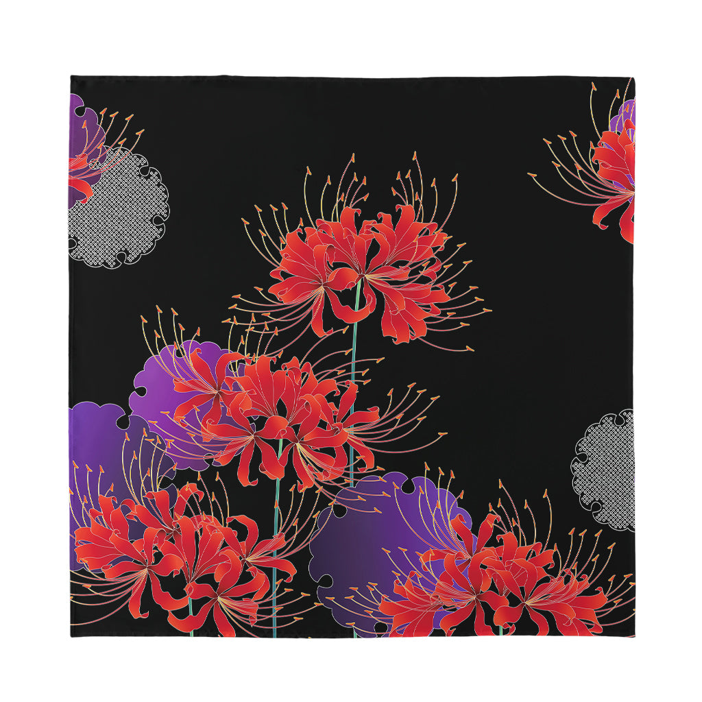 Red Japanese Amaryllis Pattern Print Silk Bandana