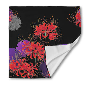 Red Japanese Amaryllis Pattern Print Silk Bandana