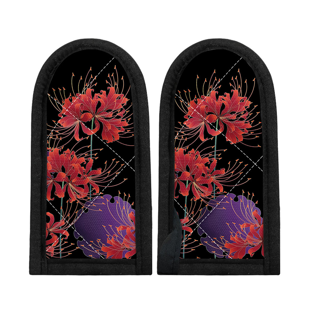 Red Japanese Amaryllis Pattern Print Skillet Handle Cover