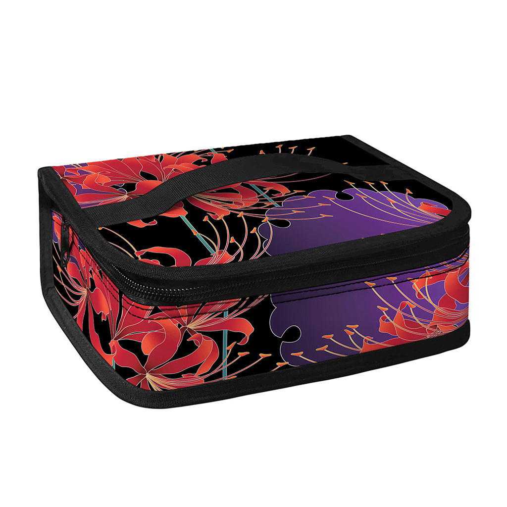 Red Japanese Amaryllis Pattern Print Small Lunch Bag