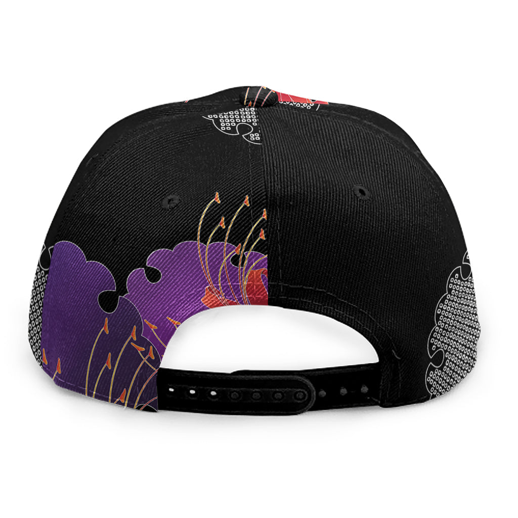 Red Japanese Amaryllis Pattern Print Snapback Cap