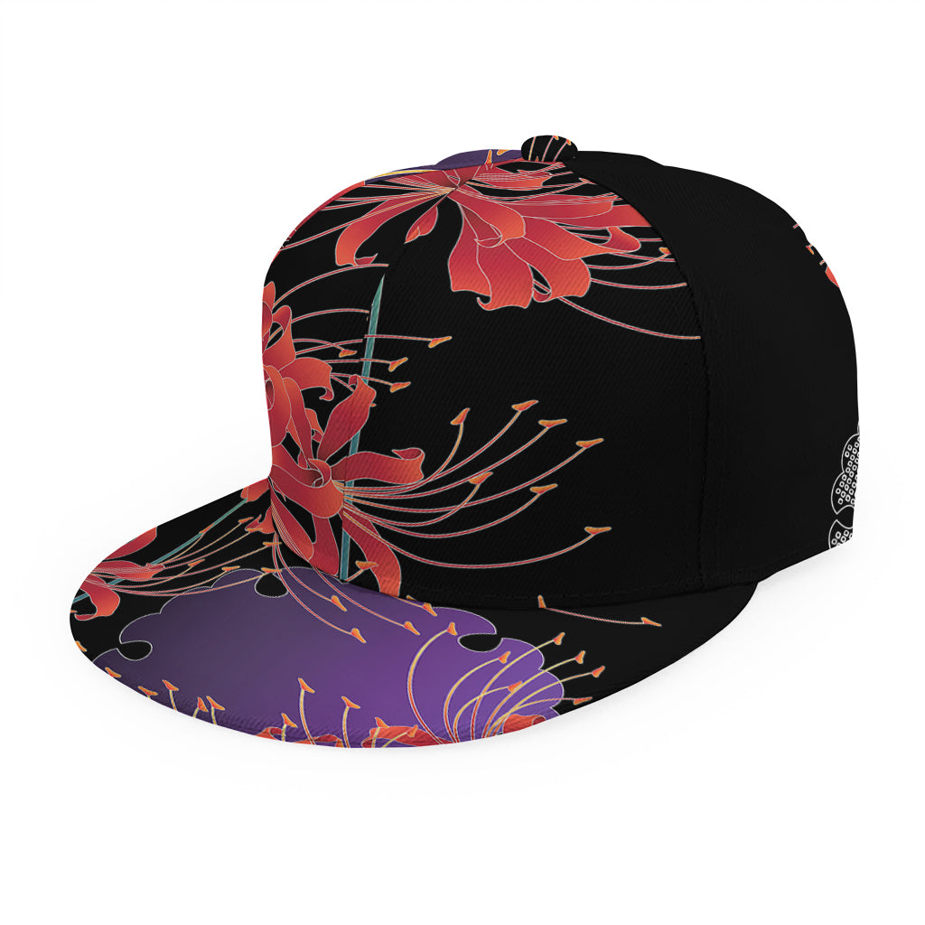 Red Japanese Amaryllis Pattern Print Snapback Cap