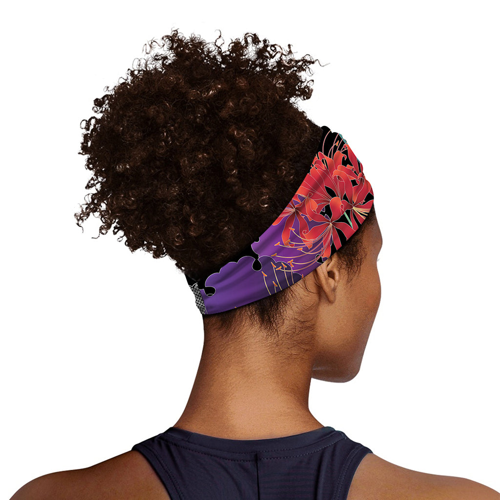 Red Japanese Amaryllis Pattern Print Sports Headband
