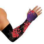 Red Japanese Amaryllis Pattern Print Sun Protection Arm Sleeves