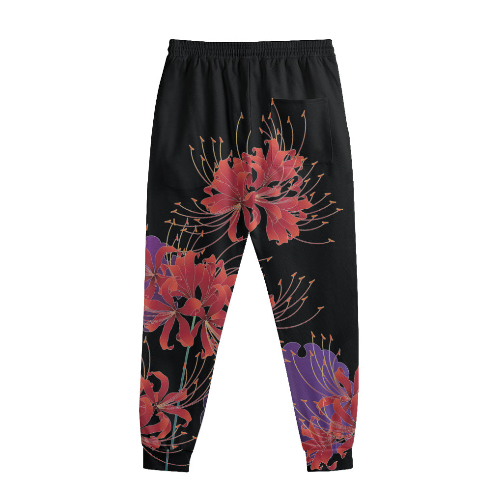 Red Japanese Amaryllis Pattern Print Sweatpants