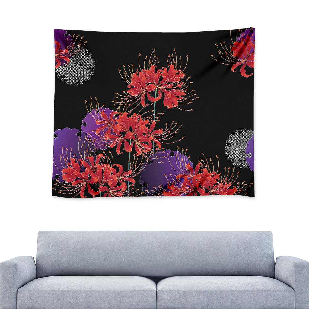 Red Japanese Amaryllis Pattern Print Tapestry