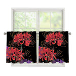 Red Japanese Amaryllis Pattern Print Tier Curtains