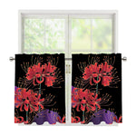 Red Japanese Amaryllis Pattern Print Tier Curtains