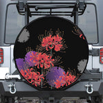 Red Japanese Amaryllis Pattern Print Tire Cover