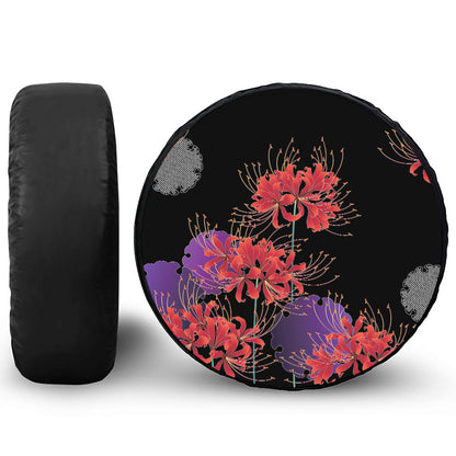 Red Japanese Amaryllis Pattern Print Tire Cover