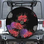Red Japanese Amaryllis Pattern Print Tire Cover With Camera Hole
