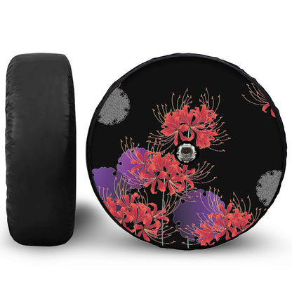 Red Japanese Amaryllis Pattern Print Tire Cover With Camera Hole