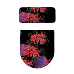 Red Japanese Amaryllis Pattern Print Toilet Lid And Tank Cover Set